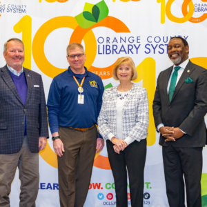 Mayor Demings at the Orange County Library's 100th anniversary celebration.