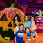 family at the halloween event at the crayola experience in orlando 