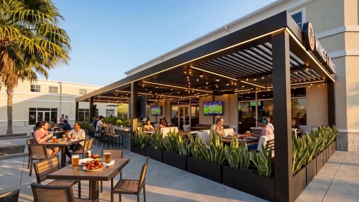 Rendering of the future Wings and Rings restaurant coming to FLAMINGO CROSSINGS Town Center